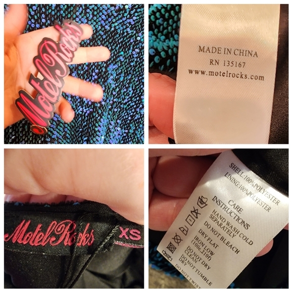 NWT Motel Rock Blue Green Iridescent Sequin long sleeve mini dress. Size XS. - Picture 5 of 17